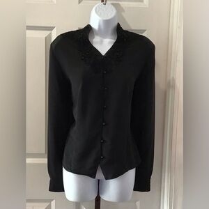 Christie and Jill Elegant Black Women's Top with Lace Overlay